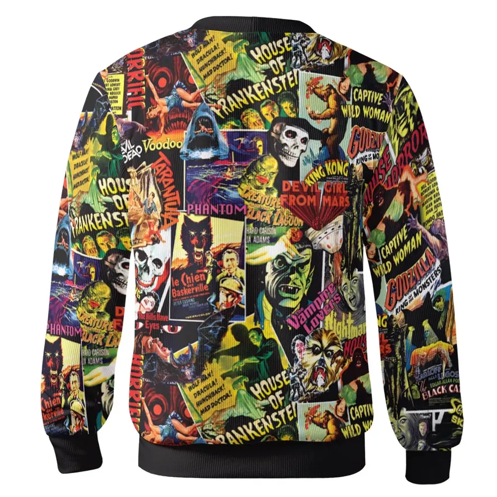Fright Night Halloween Retro Horror Characters Collage Cardigan - 3