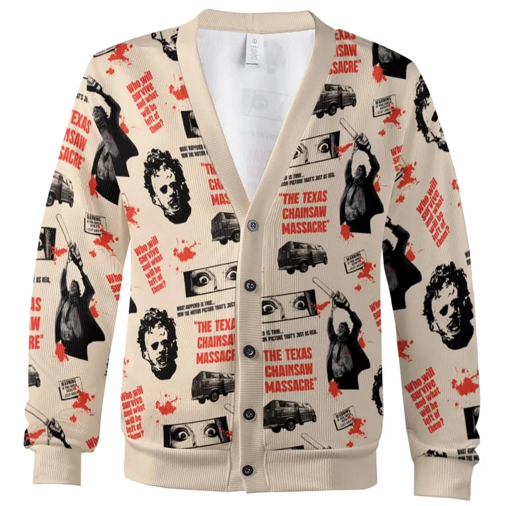 Leatherface The Texas Chainsaw Massacre Horror Pattern Cardigan - 2
