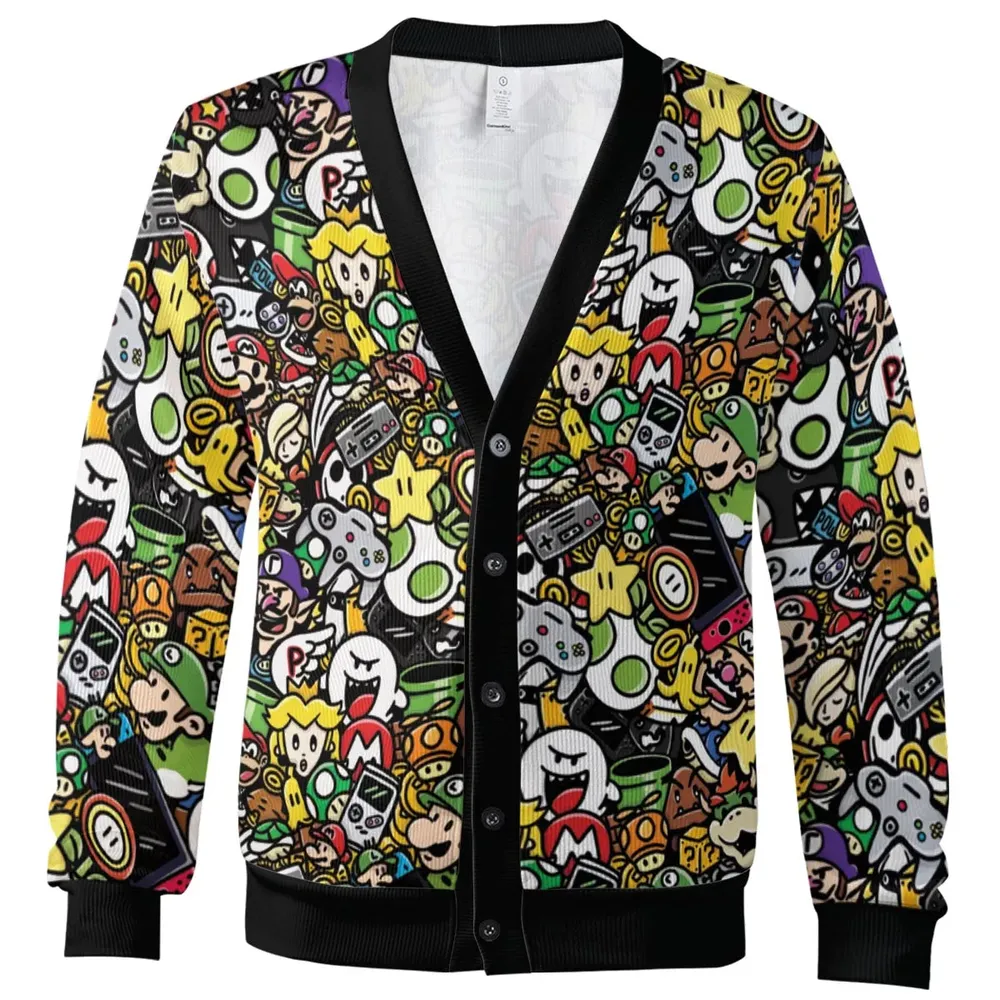 Super Mario Characters All In One Pattern Cardigan - 2