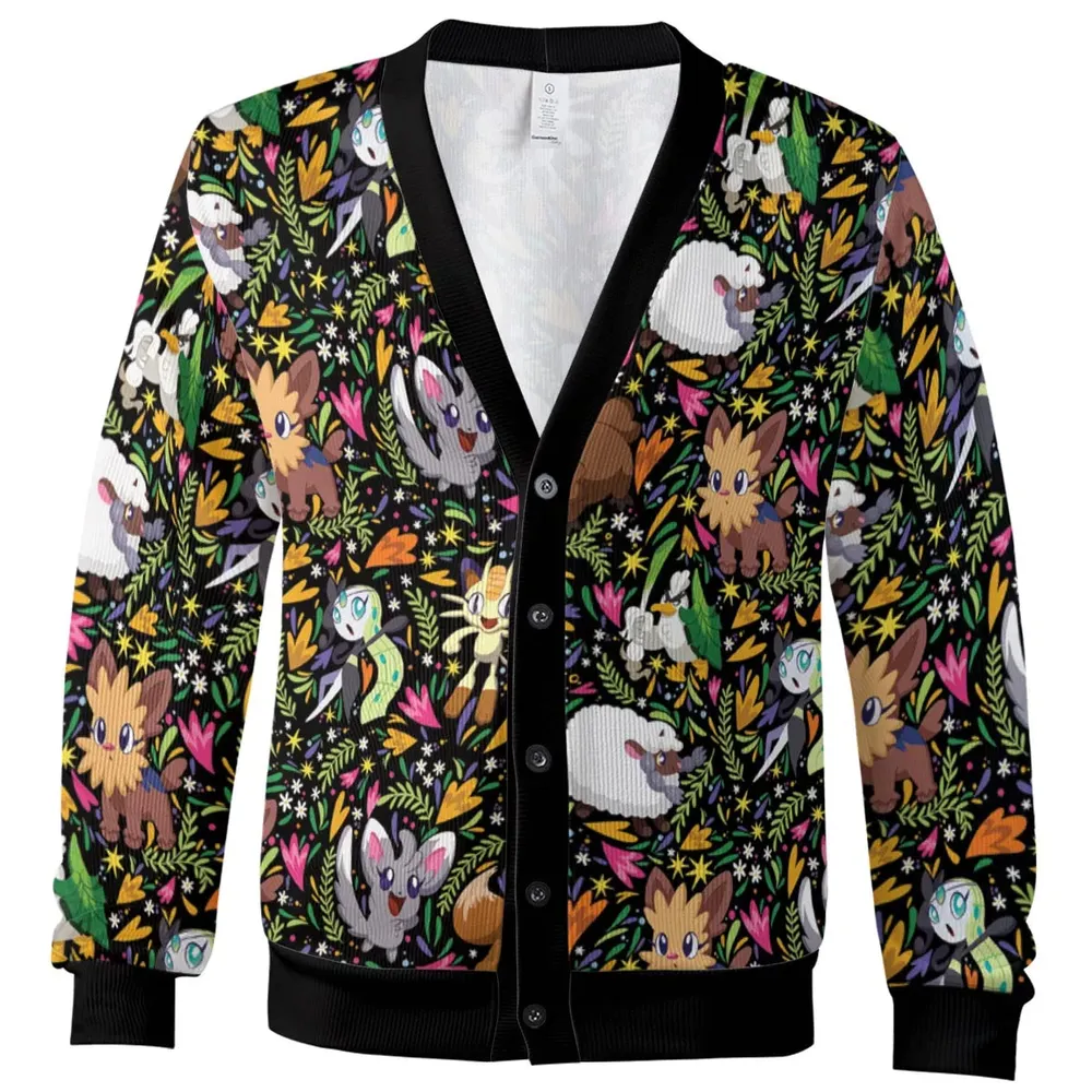 Floral Snorlax Bidoof Eevee Meloetta Pokemon Cardigan - 2