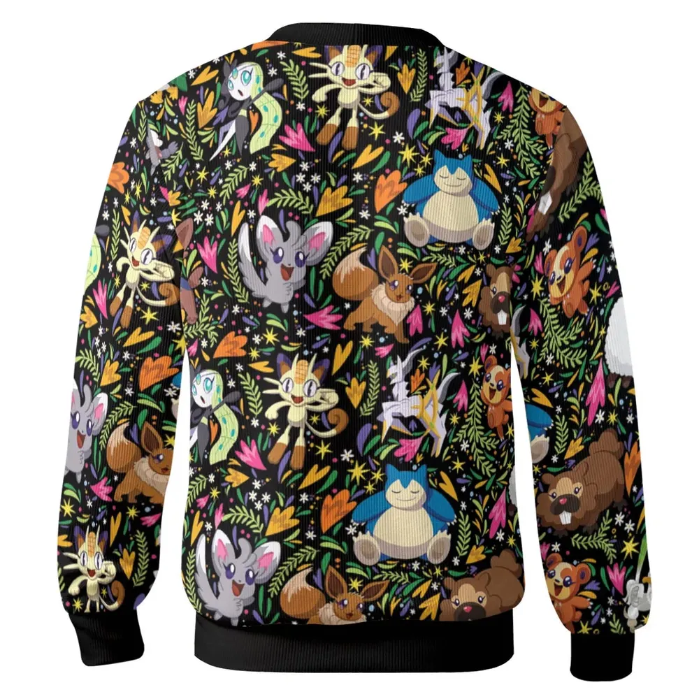 Floral Snorlax Bidoof Eevee Meloetta Pokemon Cardigan - 3