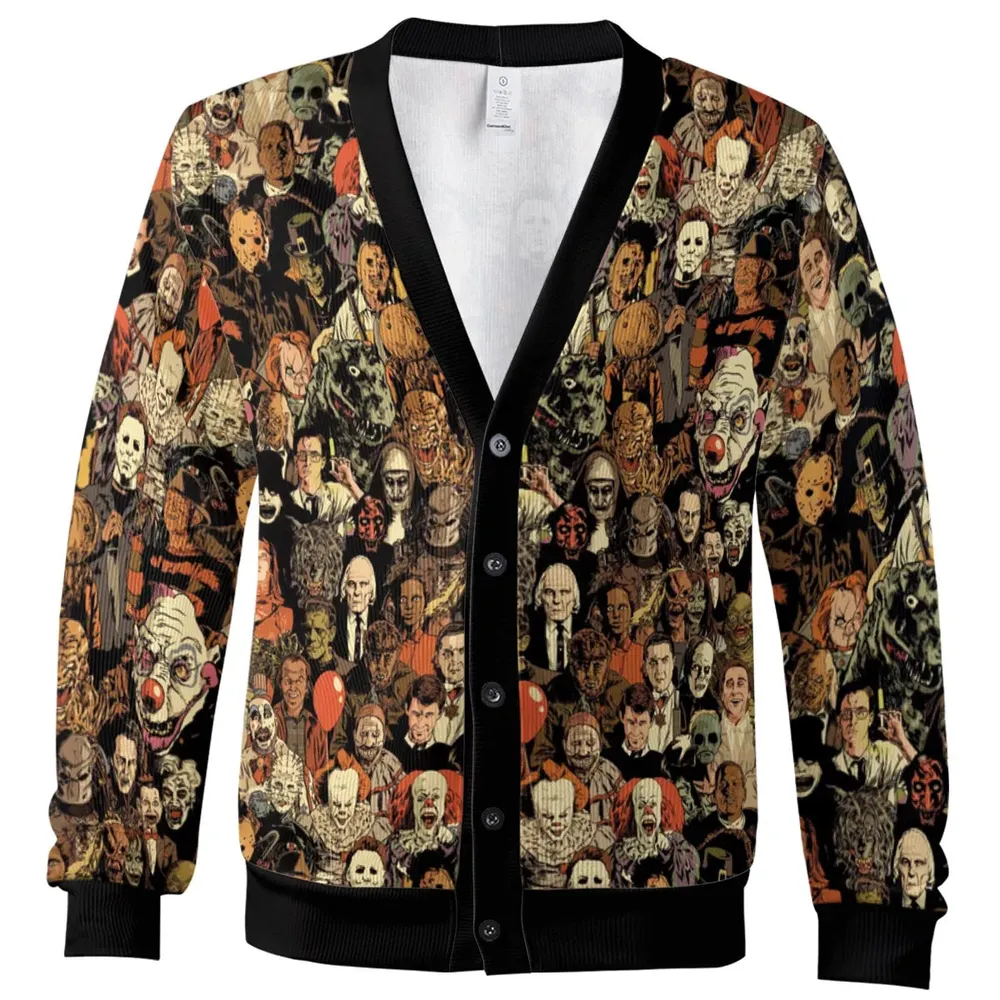 Horror Movie Characters Halloween Pattern Cardigan - 2