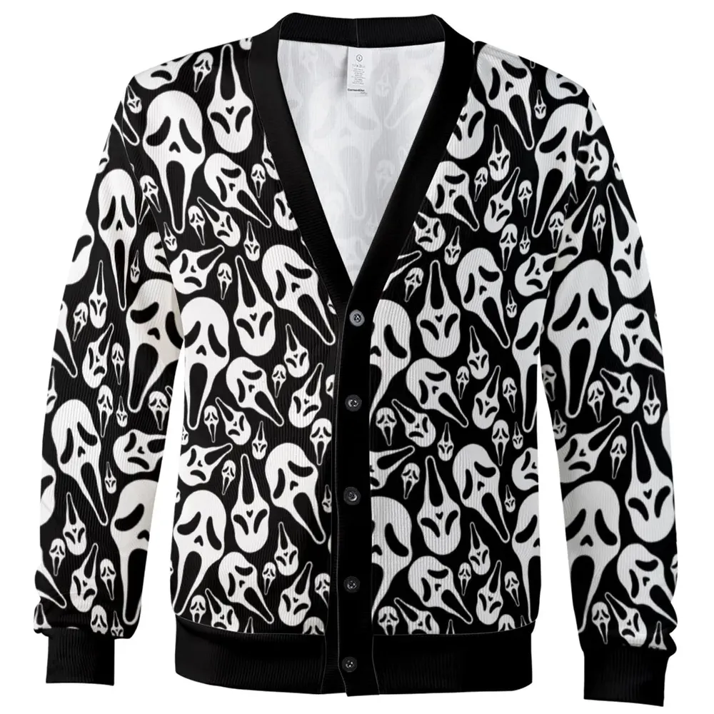 Ghostface Horror Movie Pattern Halloween Cardigan - 2