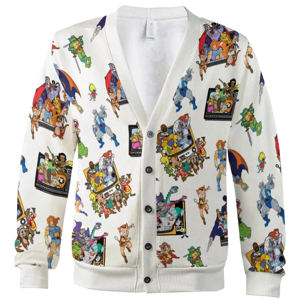 80s Famous Cartoon Characters Pattern Cardigan - 2