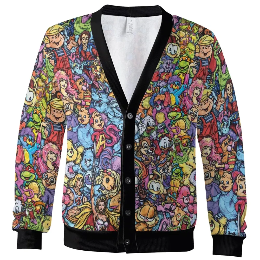 80s Throwback Cartoon Pattern Cardigan - 2