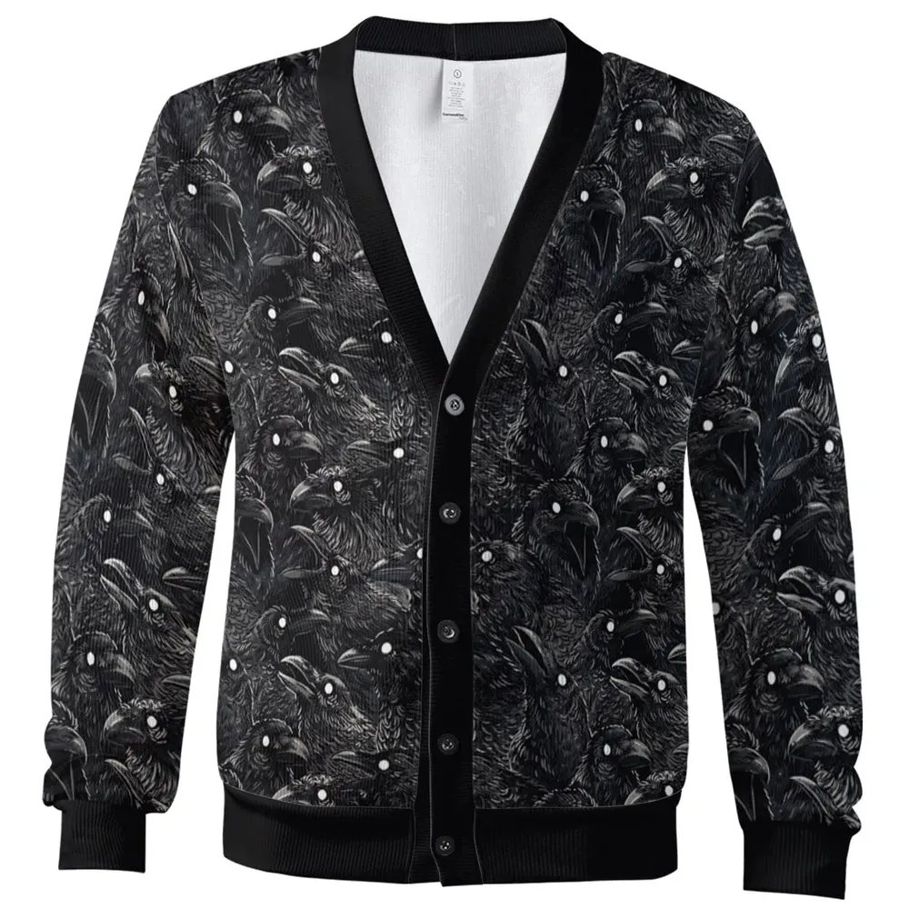 Black Raven Pattern Cardigan - 2