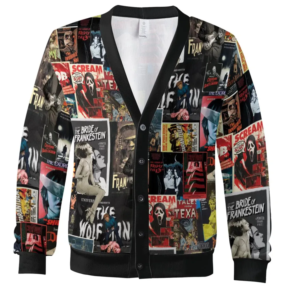 Classic Horror Movie Posters Monster Universal Scream Ghostface The Thing Cardigan - 2