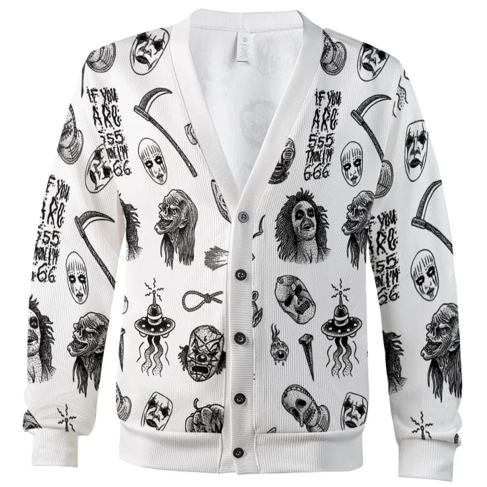 Cult Horror Characters Cryptkeeper Beetlejuice Chucky Fears of a clown Cardigan - 2