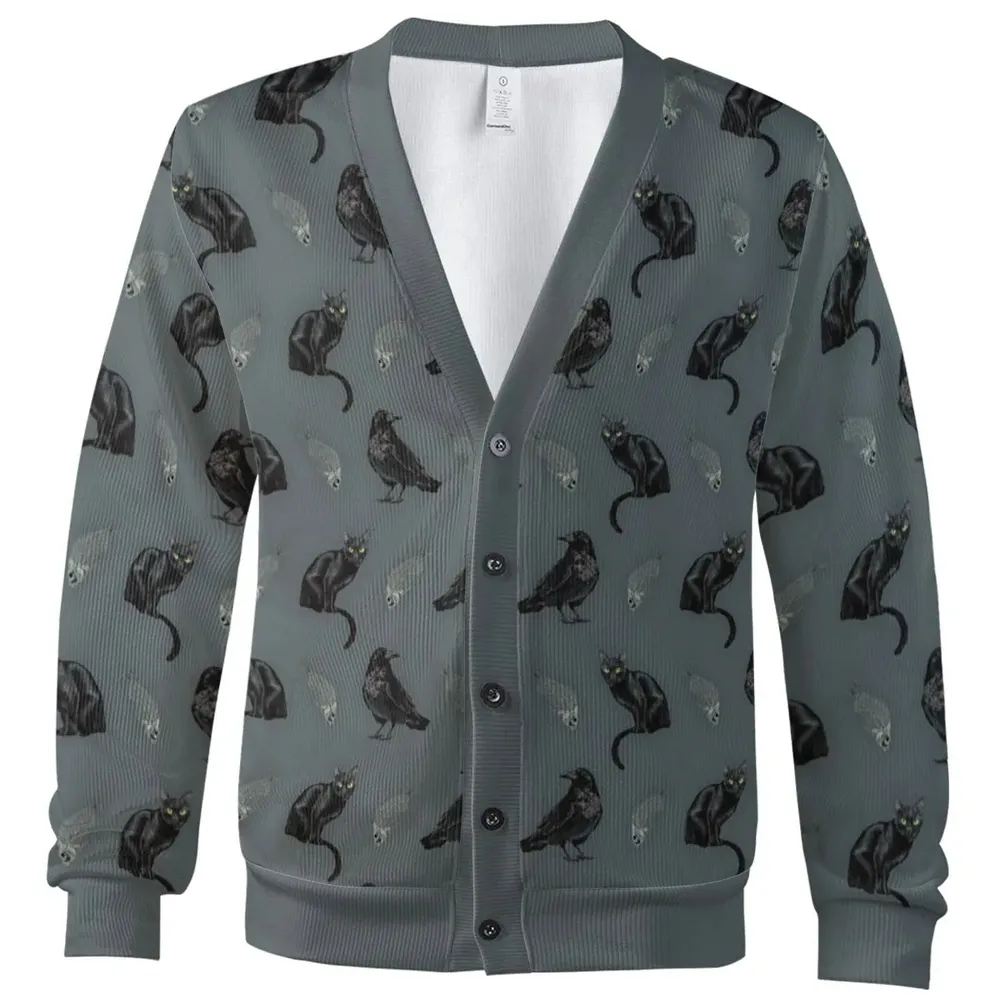 Black Cat and Raven Pattern Cardigan - 2