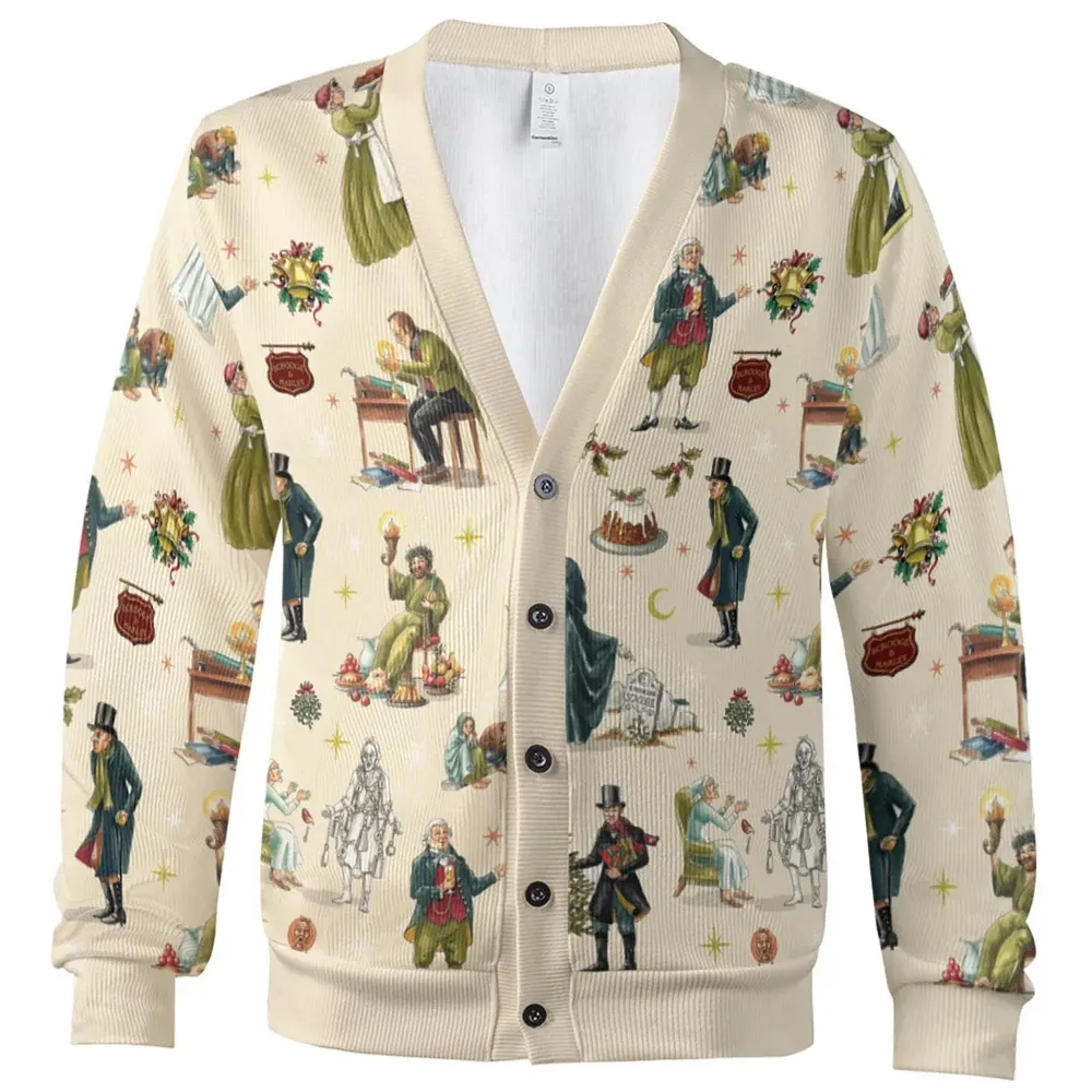 A Christmas Carol Characters Pattern Cardigan - 2