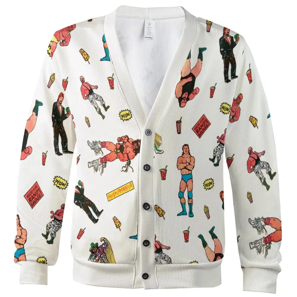 Wrestling Superstars Hulk Hogan Macho Man Logos Cardigan - 2