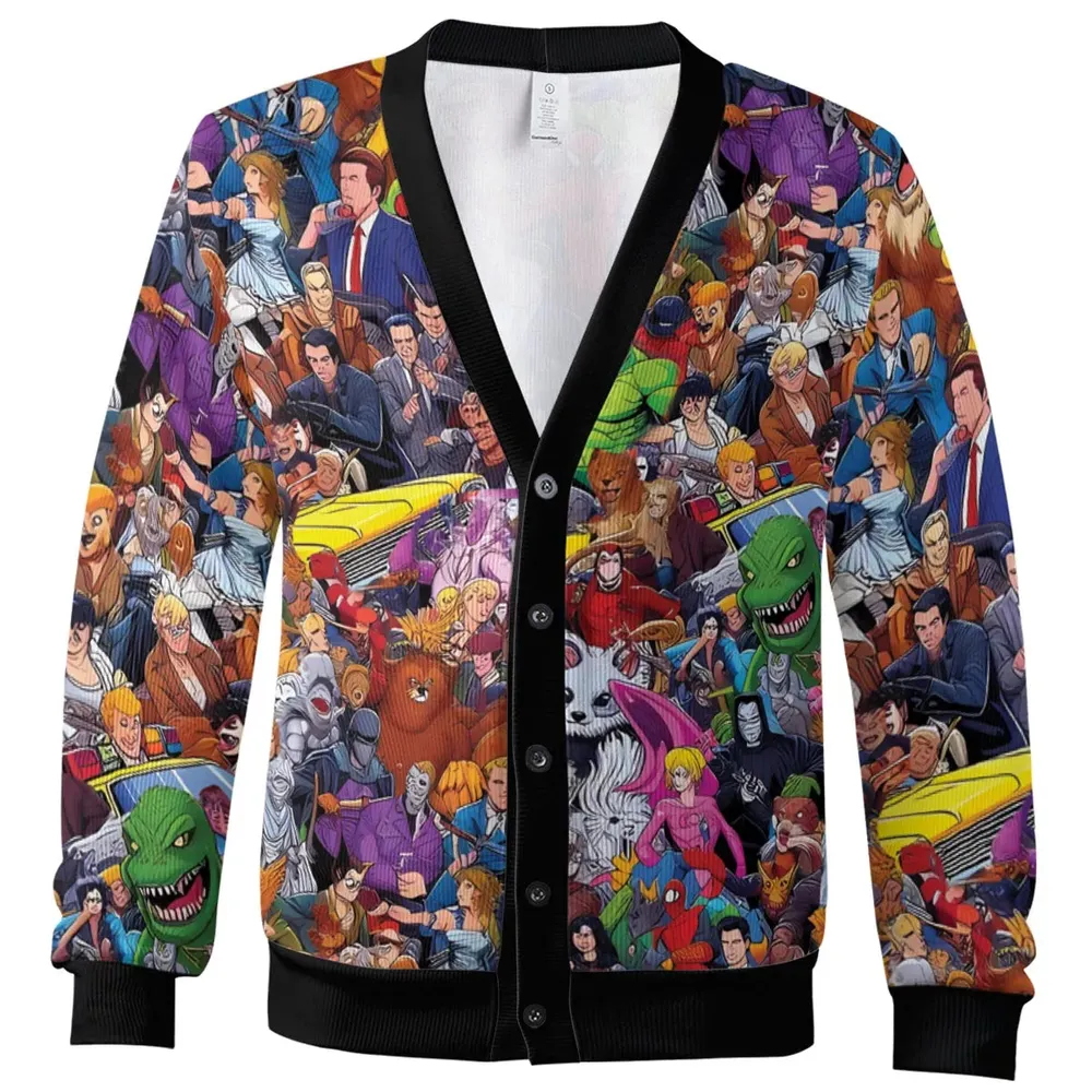 All-Genre Cartoon Mashup Cardigan - 2