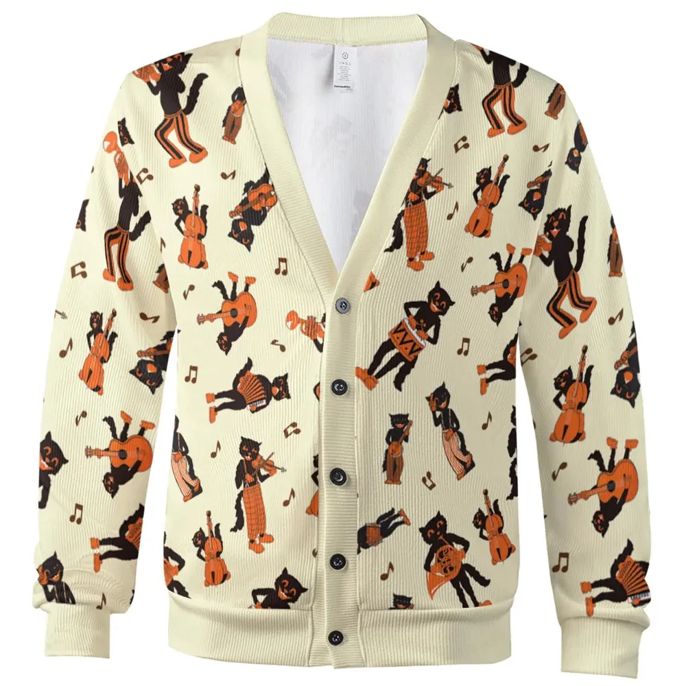 Vintage Halloween Beistle Scat Cat Band Cardigan - 2
