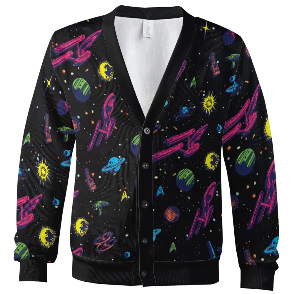 Star Trek Ships And Planets Neon Retro Collage Cardigan - 2