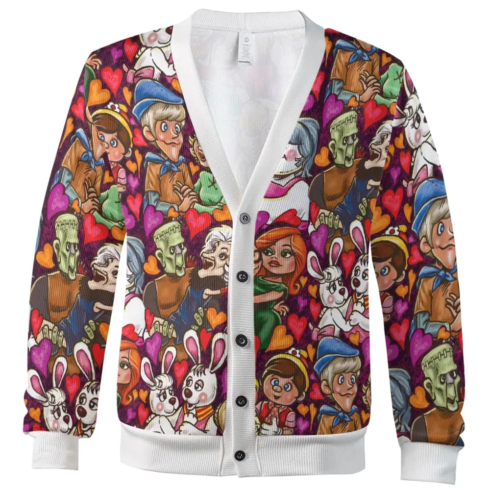Retro Christmas Cartoon Couples Love Cardigan - 2