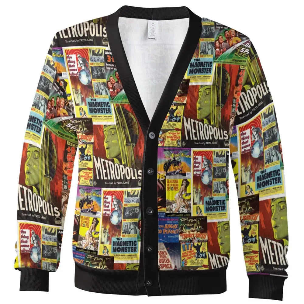 Retro Sci Fi Movie Posters Collage Cardigan - 2