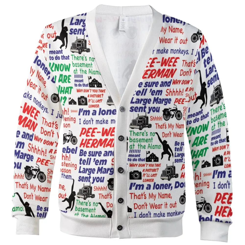 Pee Wee Herman Caricature Quotes Cardigan - 2