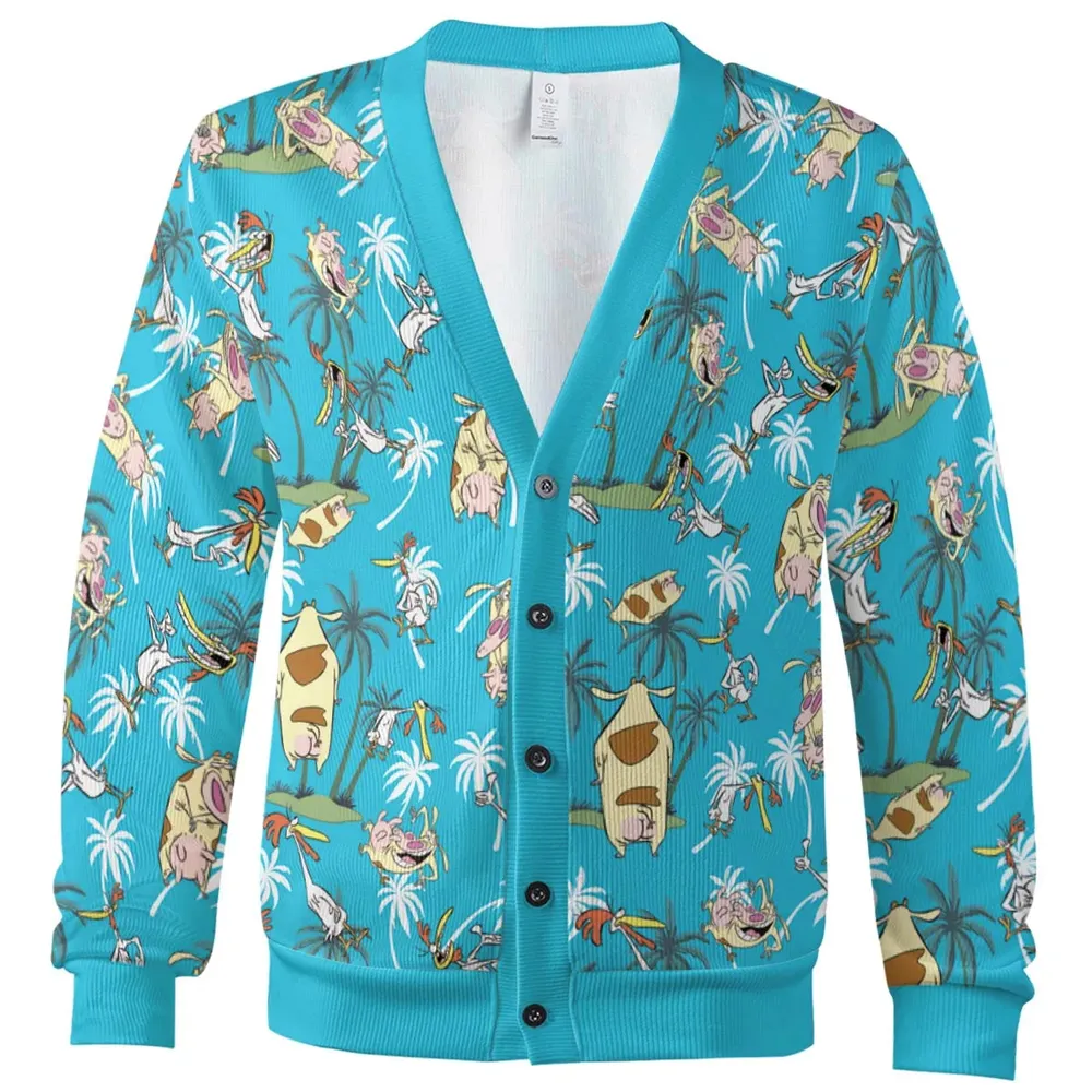 Retro Cartoon Cow and Chicken Cardigan - 2