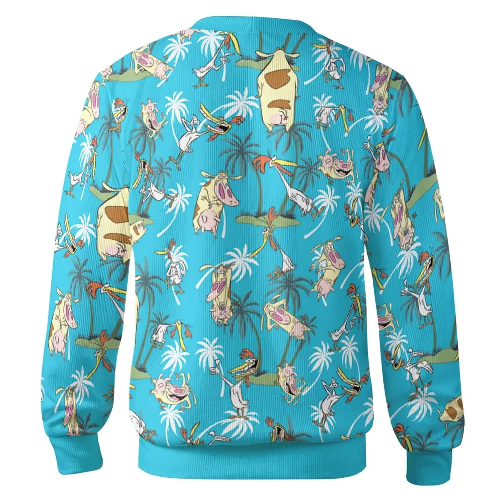 Retro Cartoon Cow and Chicken Cardigan - 3