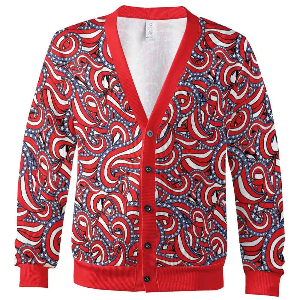 Patriotic American Flag Red White and Blue Stars Cardigan - 2