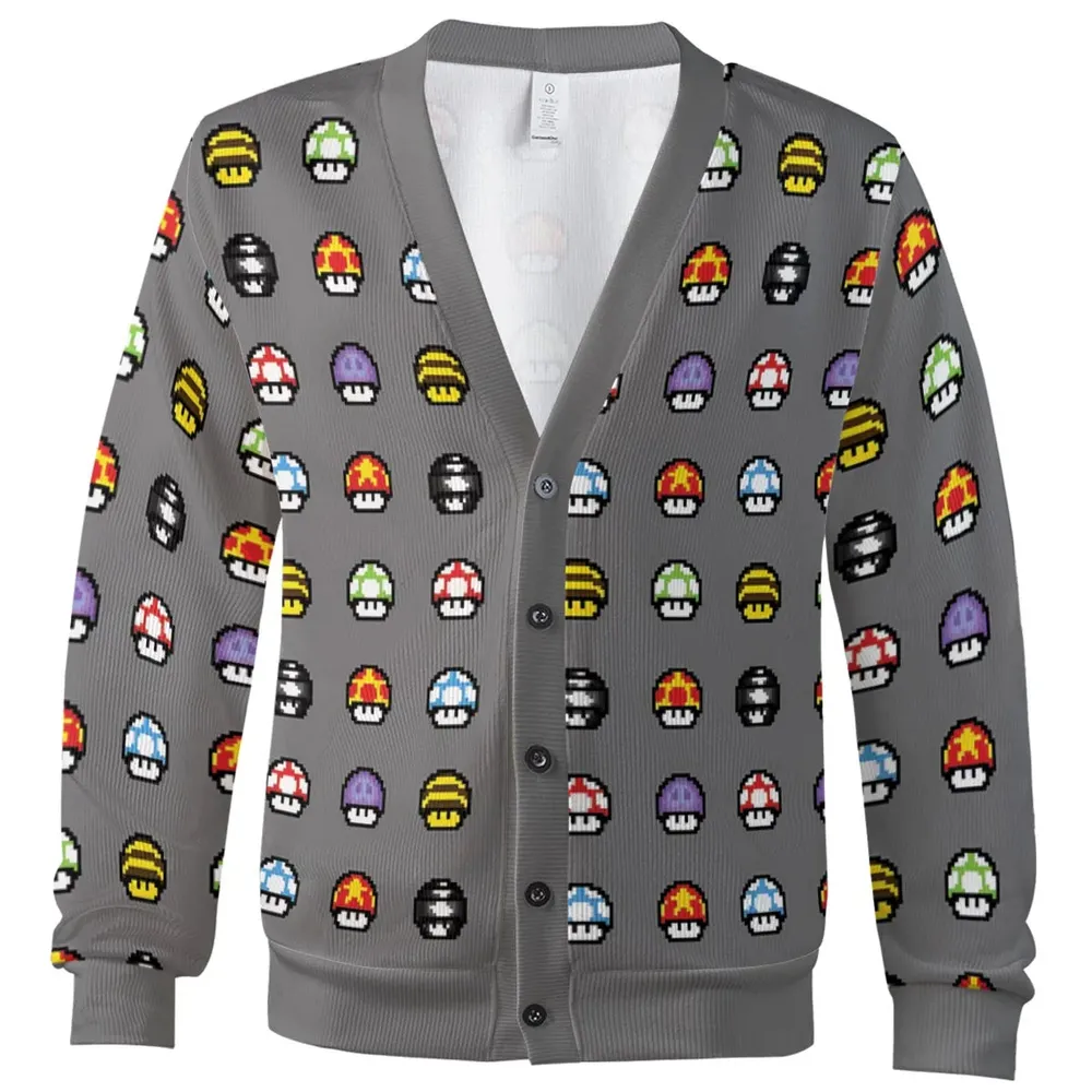 Retro Pixels Mushroom Pattern Cardigan - 2