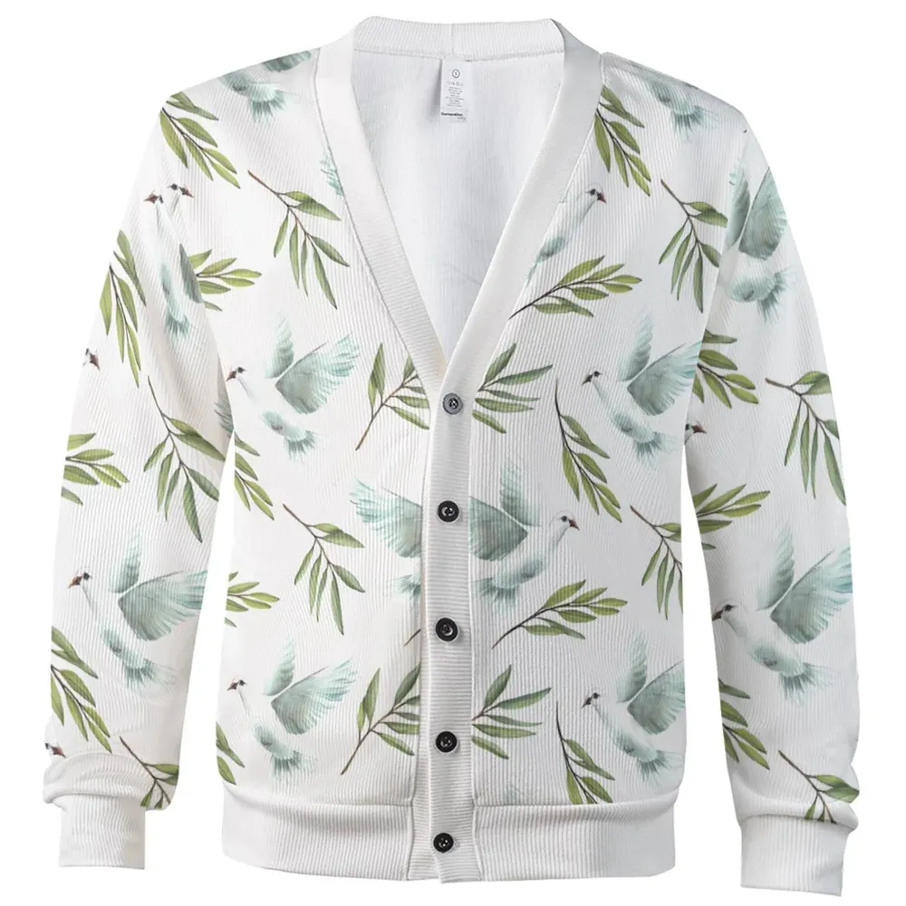 White dove with olive green branch Cardigan - 2