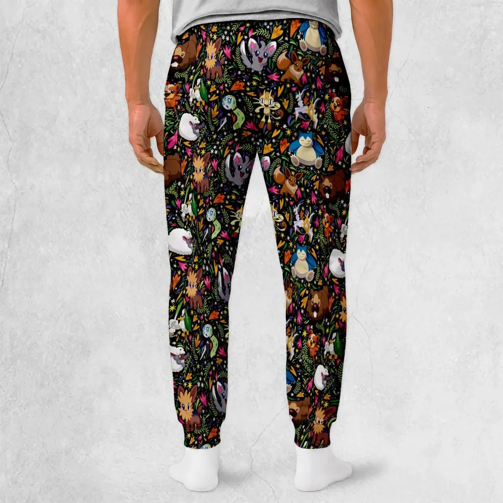 Floral Snorlax Bidoof Eevee Meloetta Pokemon Sweatpants - 2