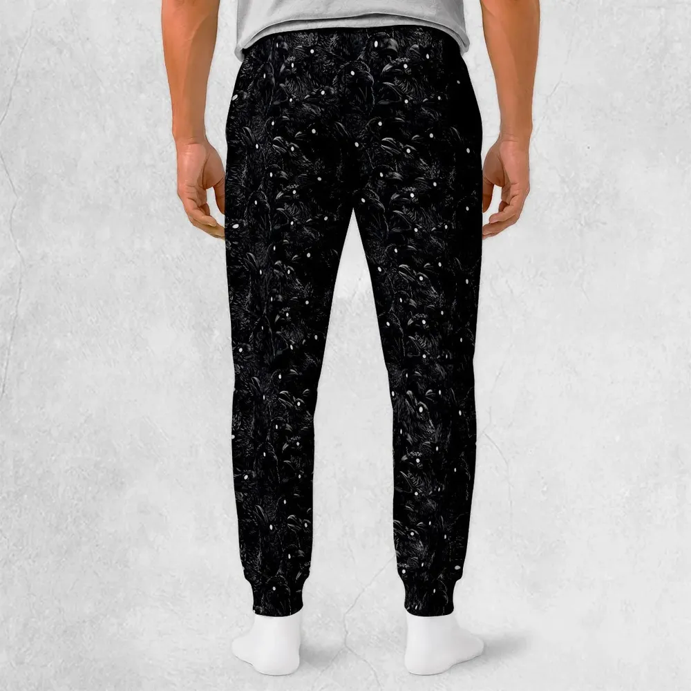 Black Raven Pattern Sweatpants - 2