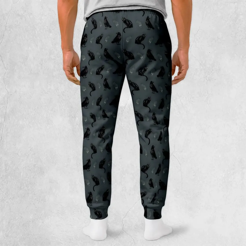Black Cat and Raven Pattern Sweatpants - 2