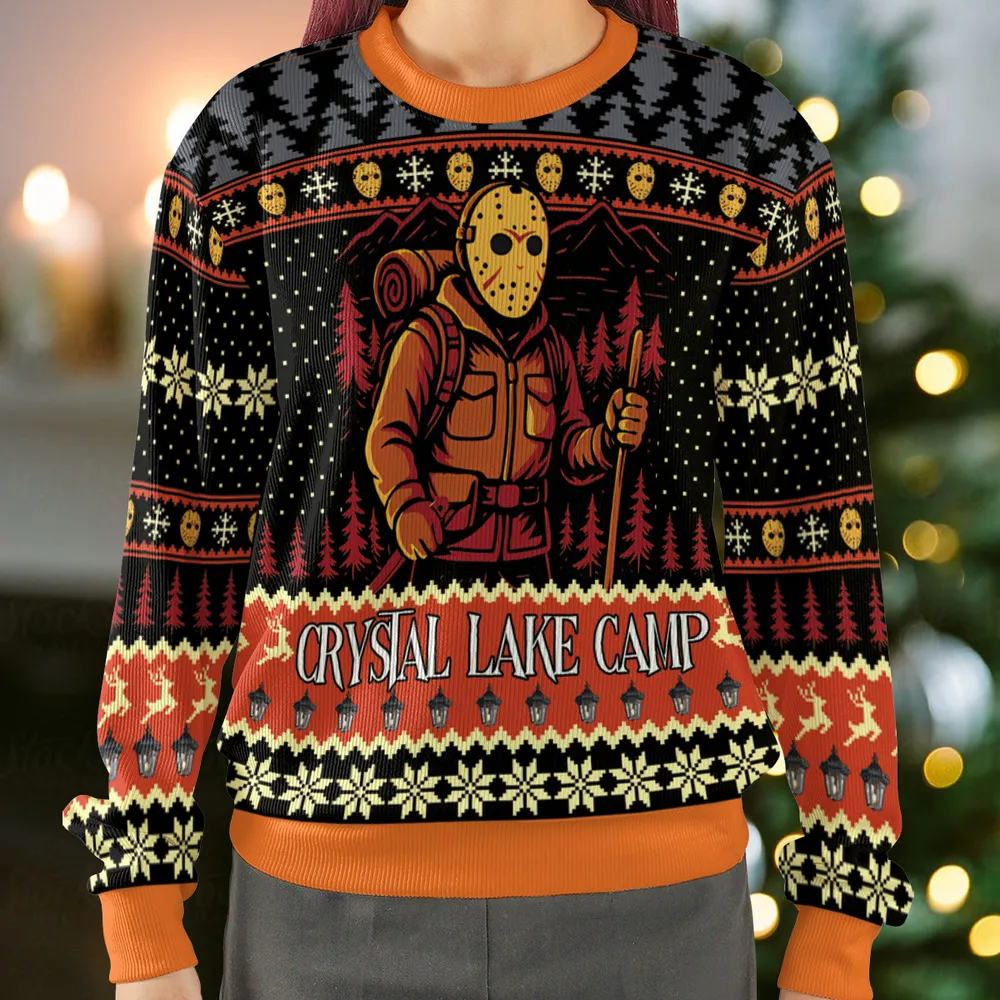 Retro Slasher Camping Ugly Christmas Sweatshirt - 2