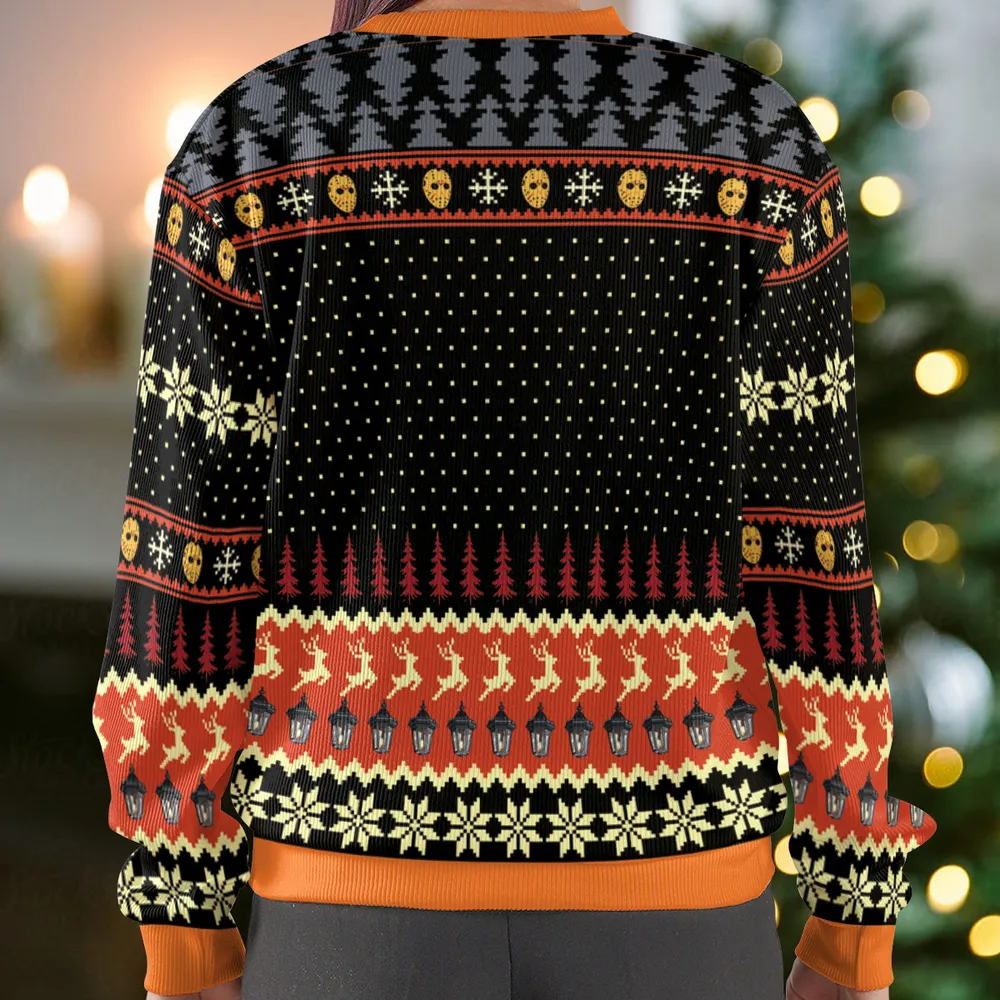Retro Slasher Camping Ugly Christmas Sweatshirt - 3