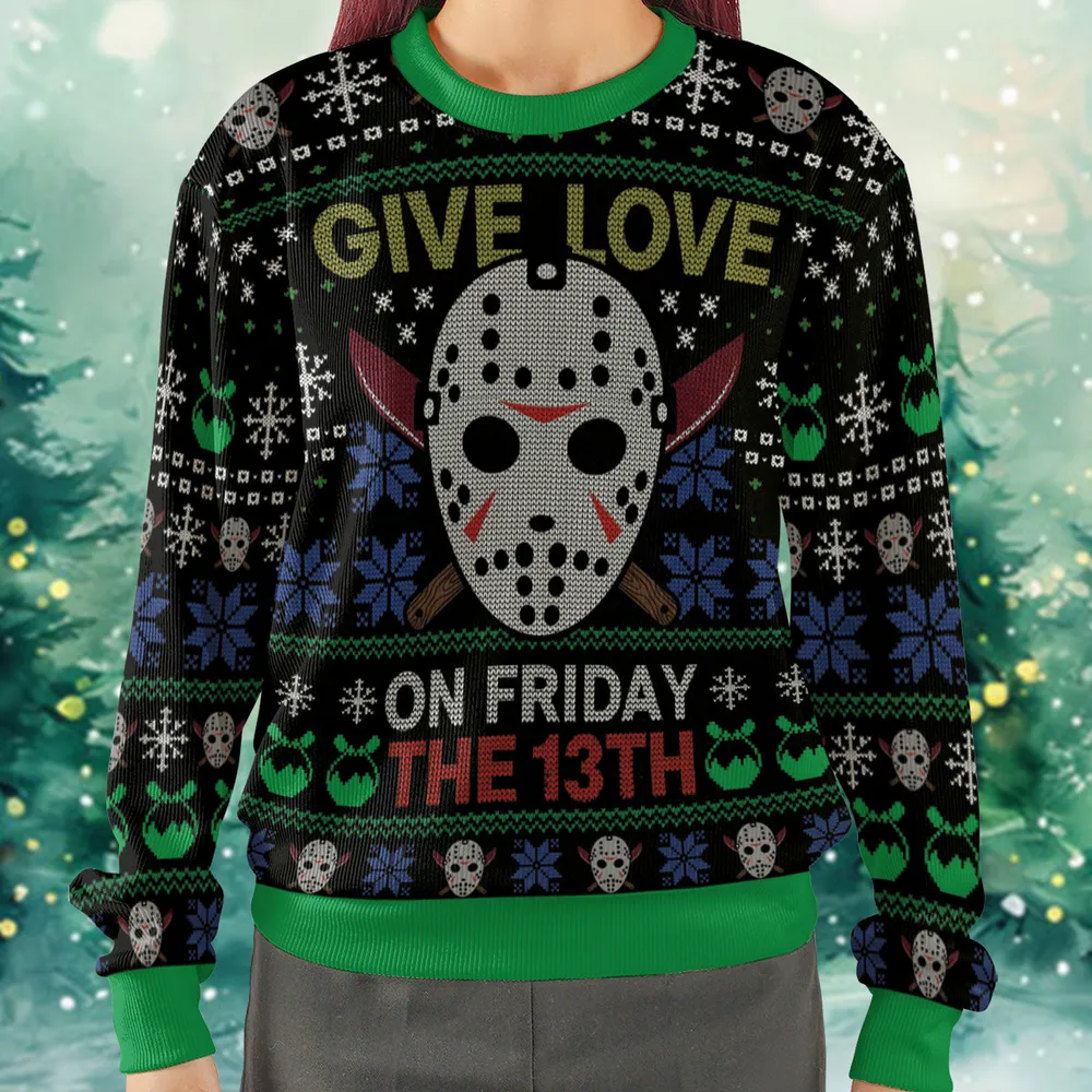 Give Love On Friday The 13th Ugly Christmas Sweatshirt - 2